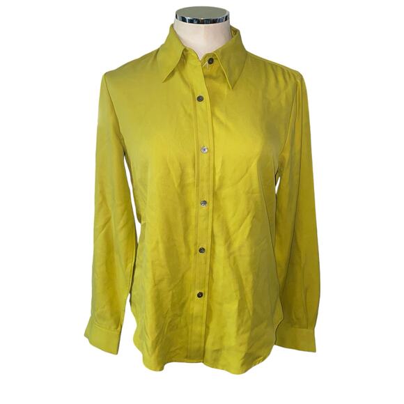 Ann Taylor Lime Green Yellow Silk Long Sleeve Button Up Shirt Size 6 - Picture 1 of 7